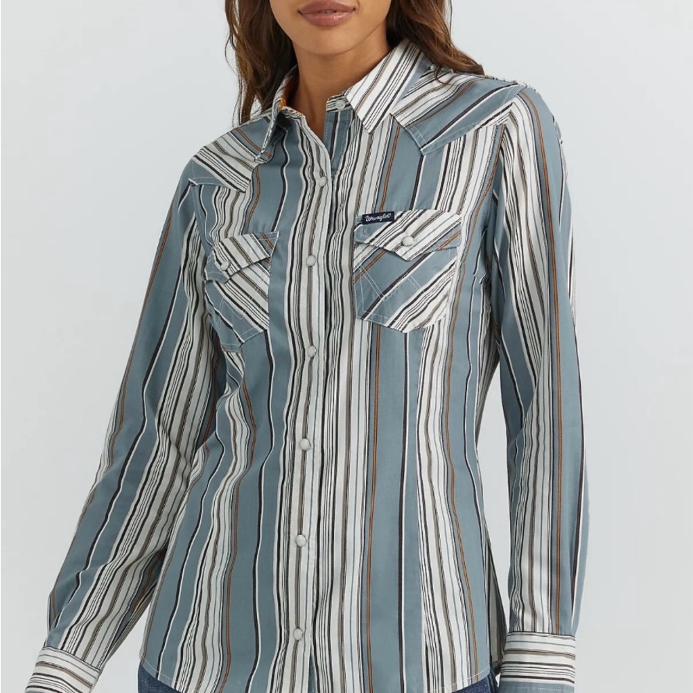 WRANGLER LADIES ALL OCCASION WESTERN SNAP SHIRT - BLUE STRIPE